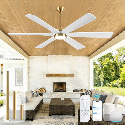 Ventilador techo 72pulg blanco dorado con luz control