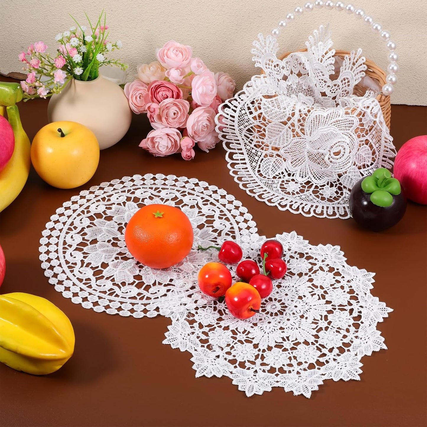 Doilies de encaje vintage para mesas, 9 piezas redondas de 7.8 pulgadas