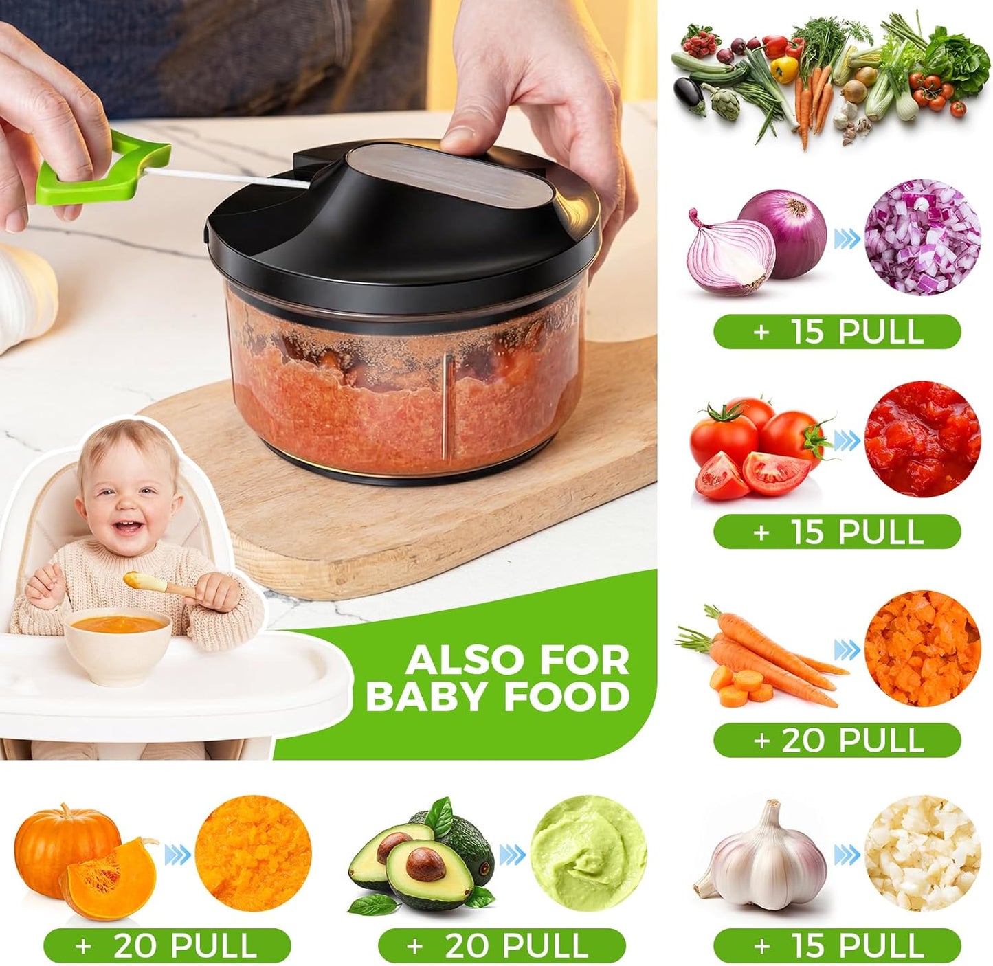 Picador Manual Alimentos Con Cordón Negro 500ml