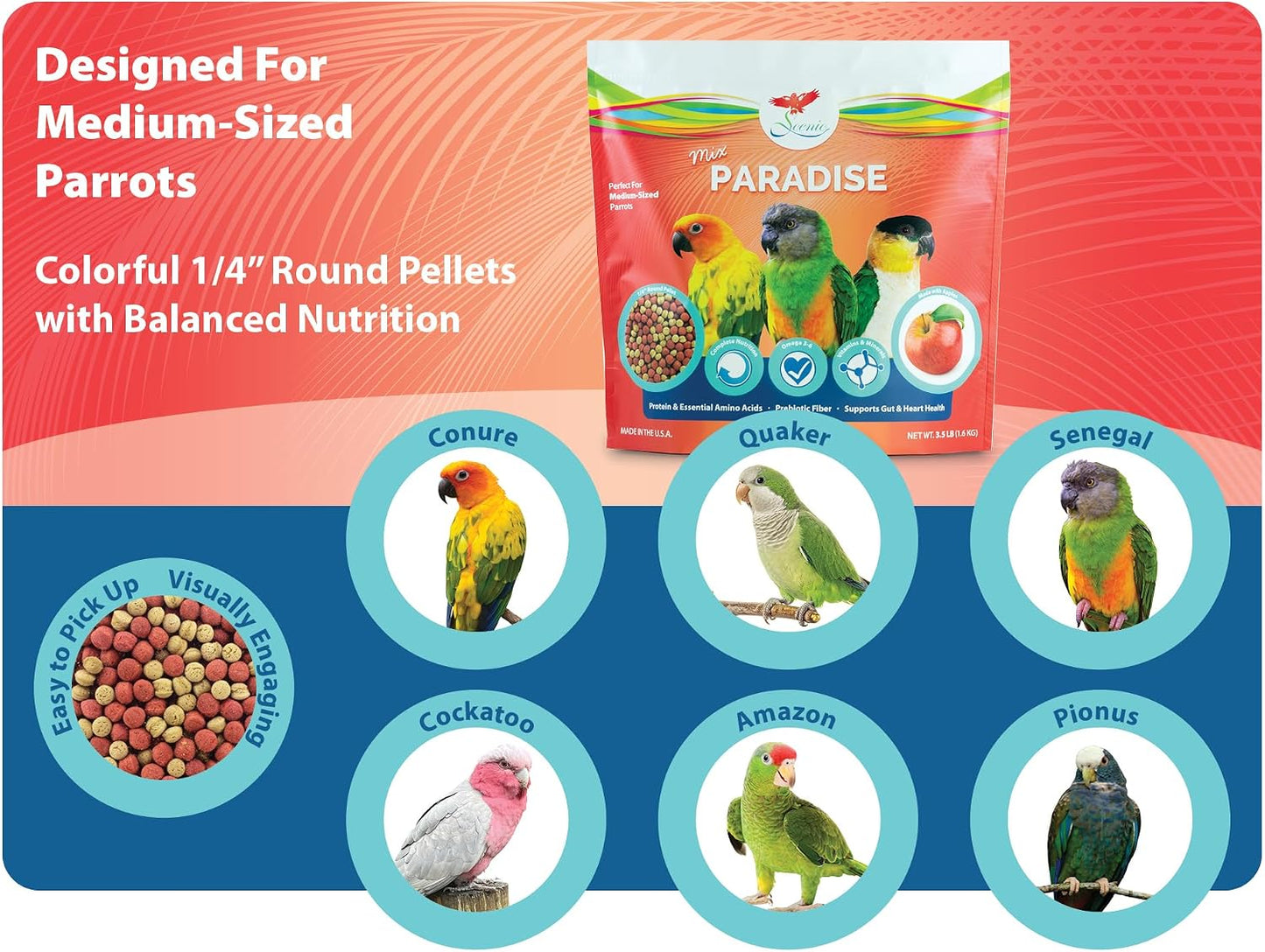 Alimento para loros 3.5lb pellets 1/4pulg completa Sun Conures