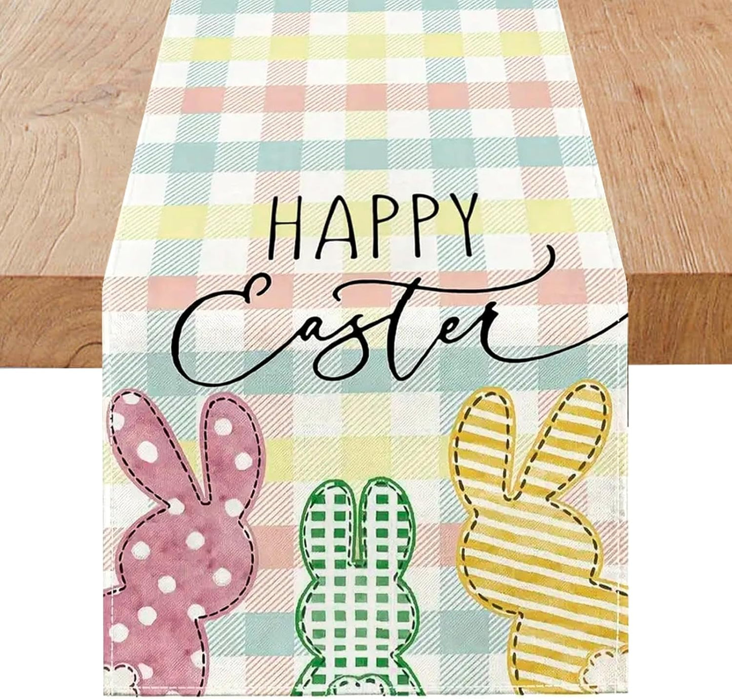 Camino mesa Pascua conejo a cuadros 13x72pulg decoración