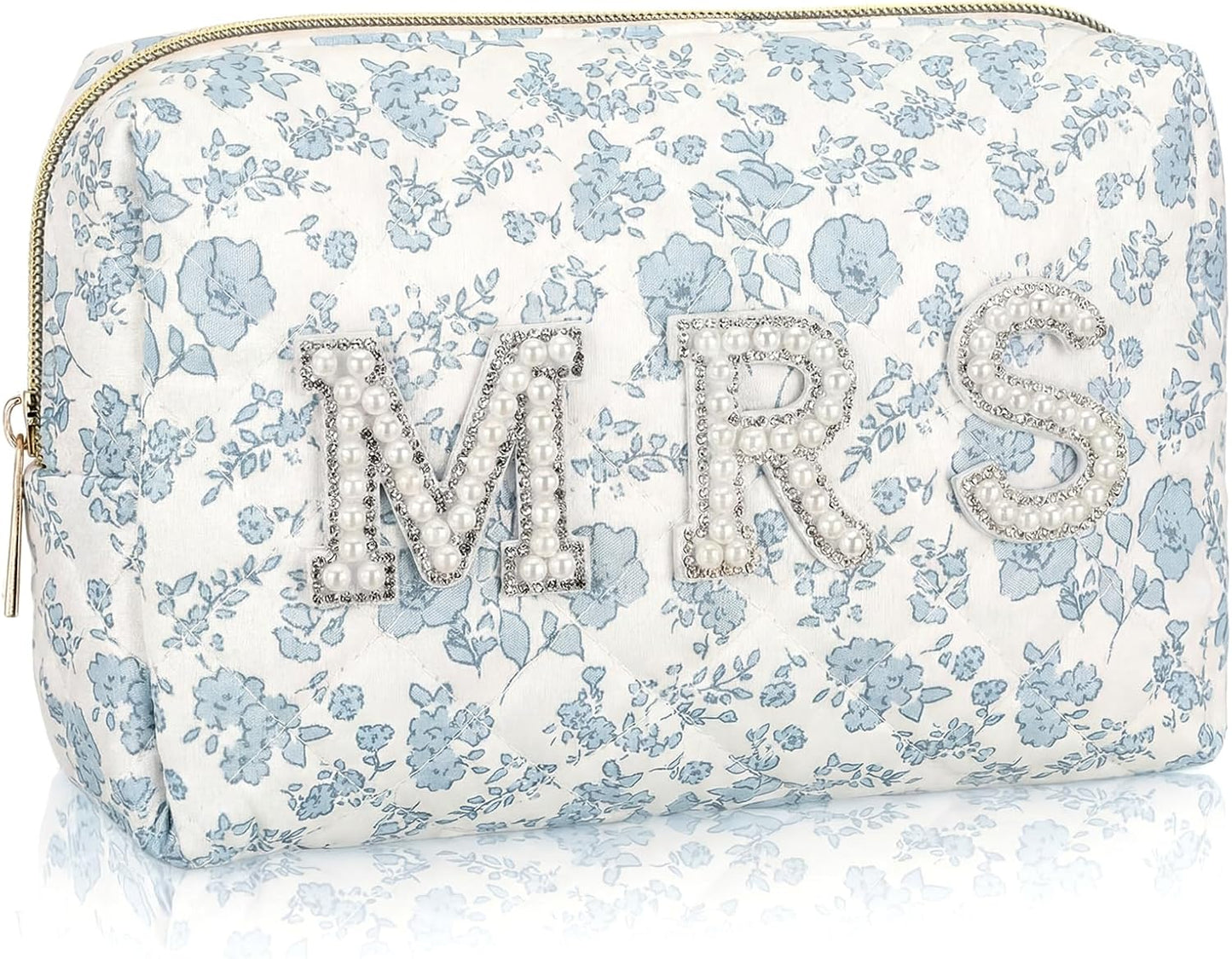 Bolsa maquillaje acolchada con parche floral