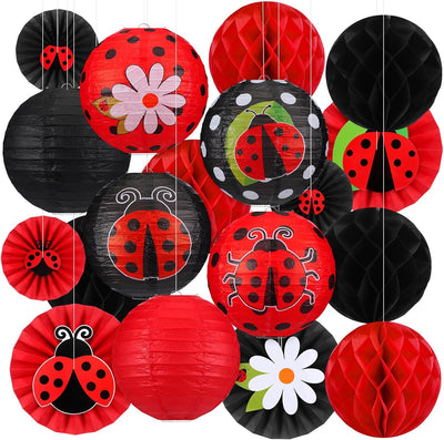 Kit decoración fiesta mariquita lunares rojos y negros