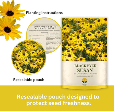 Semillas Black Eyed Susan 1oz sin OMG flores amarillas