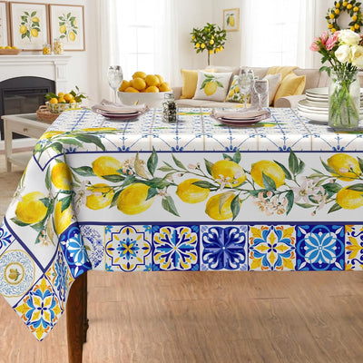 Mantel rectangular color limón 60 x 84 pulgadas decoración granja a cuadros azules poliéster