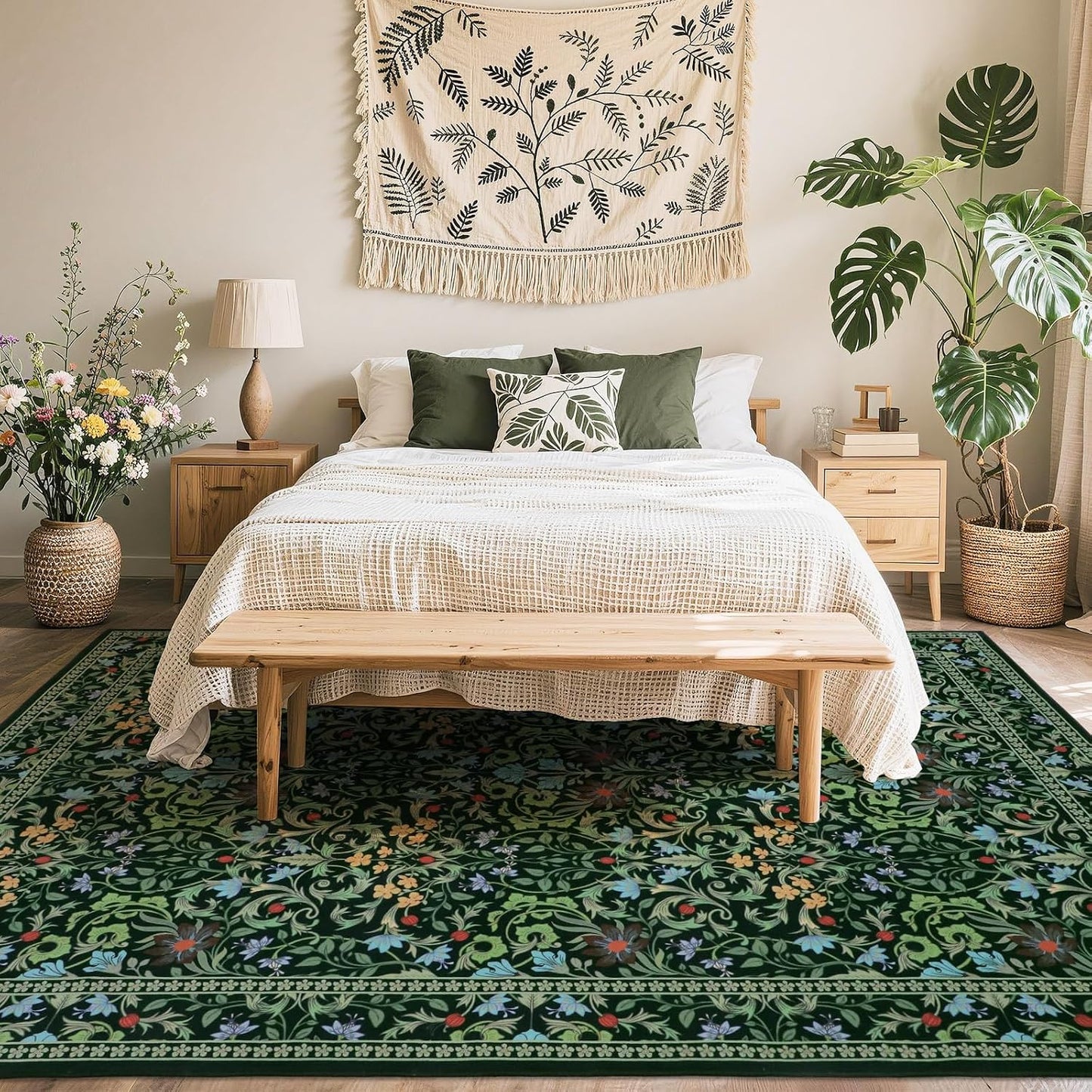 Alfombras 5x7ft sala dormitorio color verde oscuro bohemia