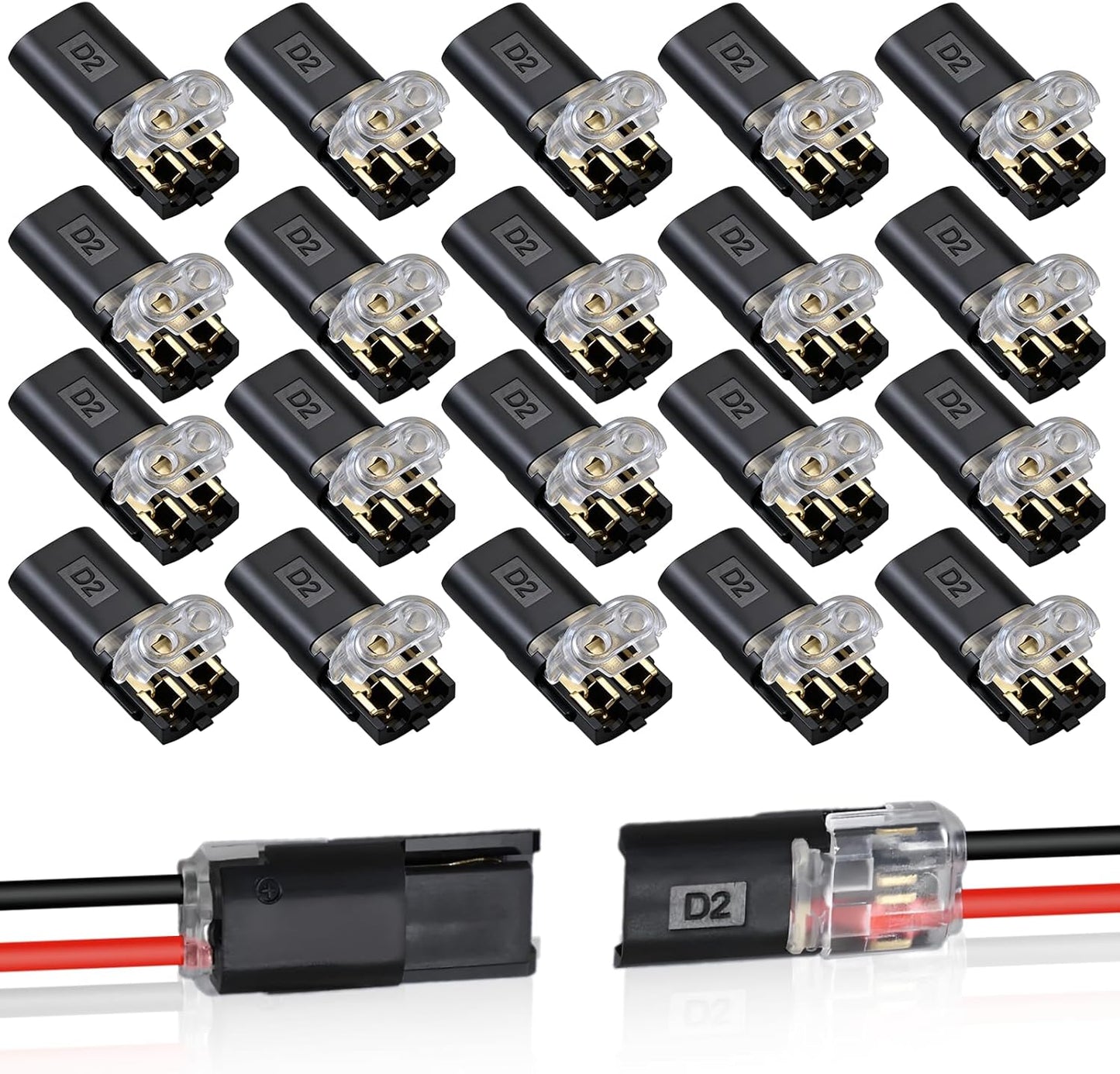 Conector doble alambre LED 2 pines con hebilla bloqueo 20 uds