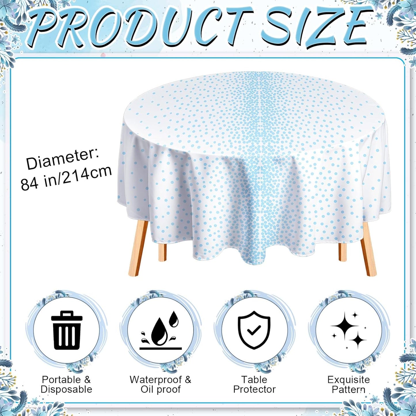 Mantel plástico 84pulg confeti lunares 3 Pzas blanco azul