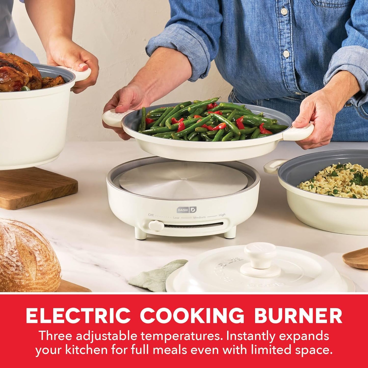 Juego de utensilios de cocina apilables con quemador eléctrico