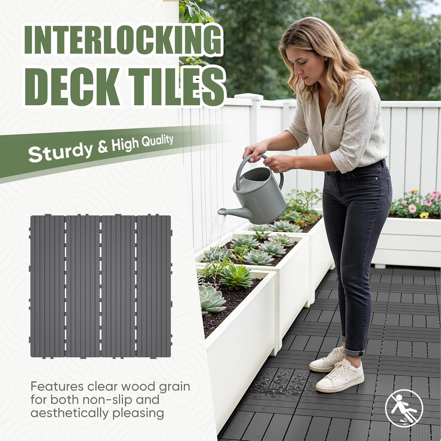 9 Azulejos Plástico Terraza 12x12pulg Impermeable Gris