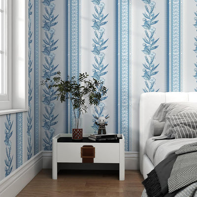 Papel tapiz vintage floral azul 17.3x200pulg