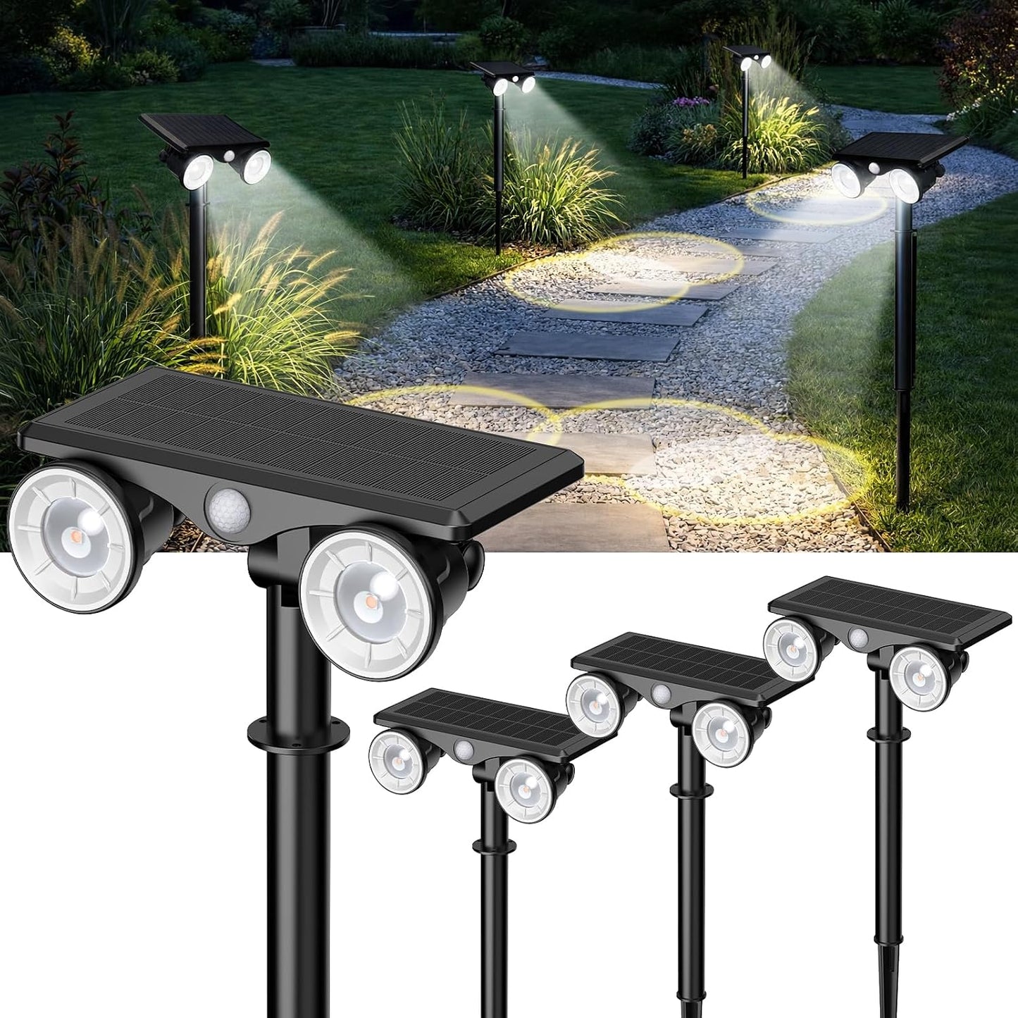 Focos solares sensor movimiento 2 modos impermeable 4uds