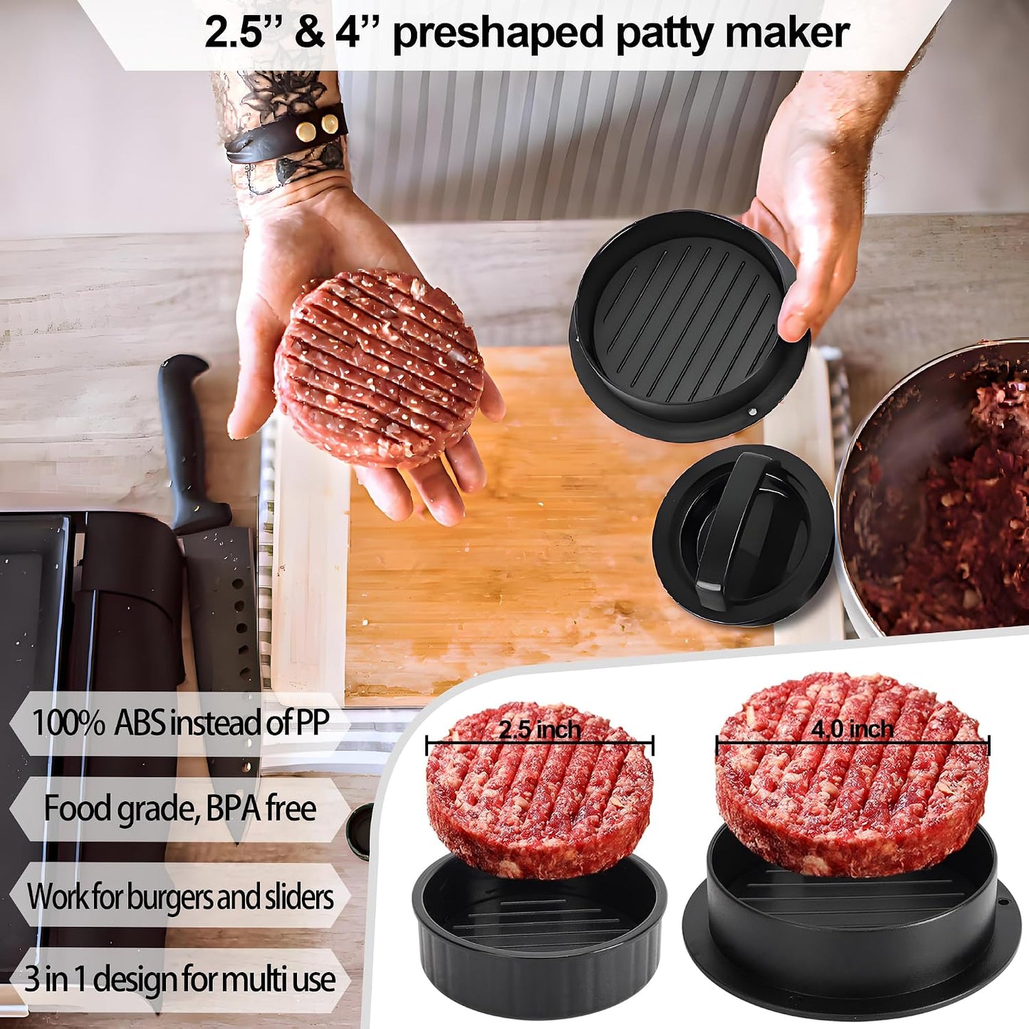 Prensa hamburguesa hierro fundido 7pulg set con espátula