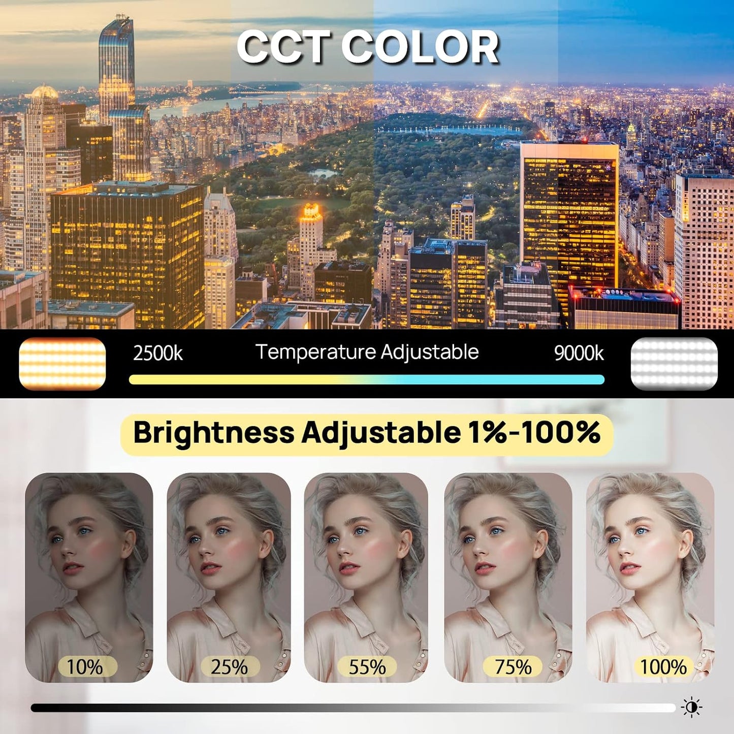 Luz RGB portátil 20 colores 2500-9000K panel LED para cámara