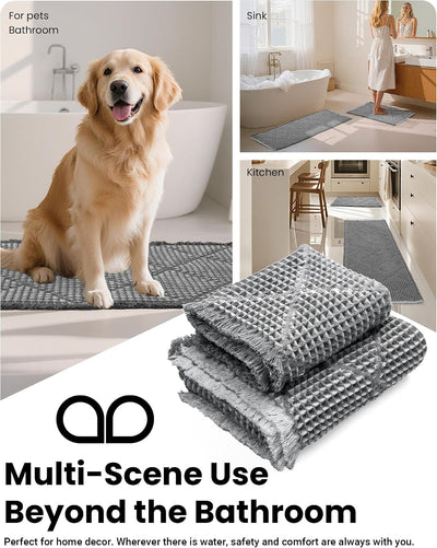 Set 2 Alfombras Baño Antideslizante Absorbente Boho 20x47 18x30