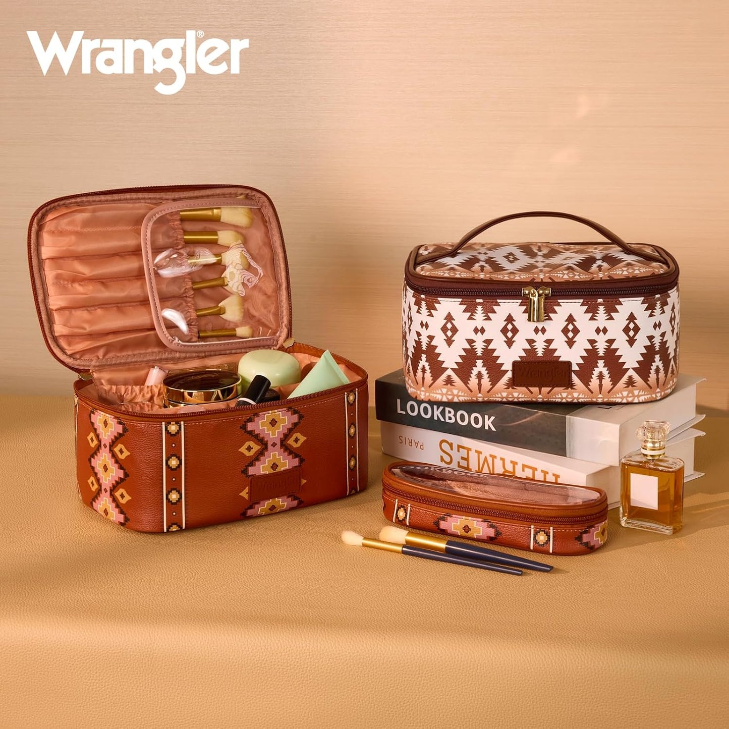 Bolsa maquillaje viaje set 2 pzas con soporte brochas