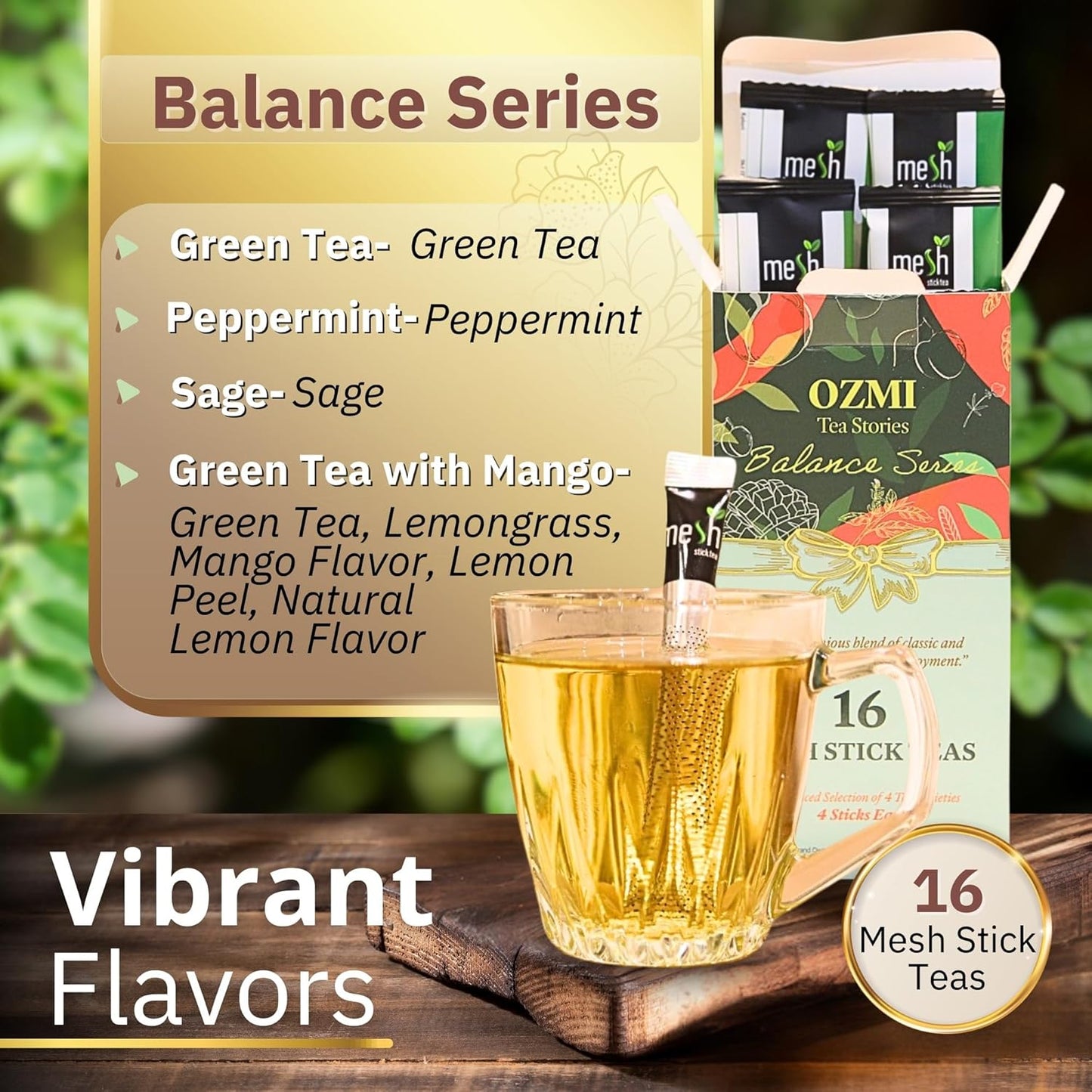 Muestra de té verde y hierbas OZMI 16 tés 4 sabores sin tetera