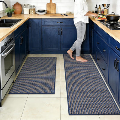 Set 2 Alfombras Cocina Antiderrap Absorbentes Multicolor Azul