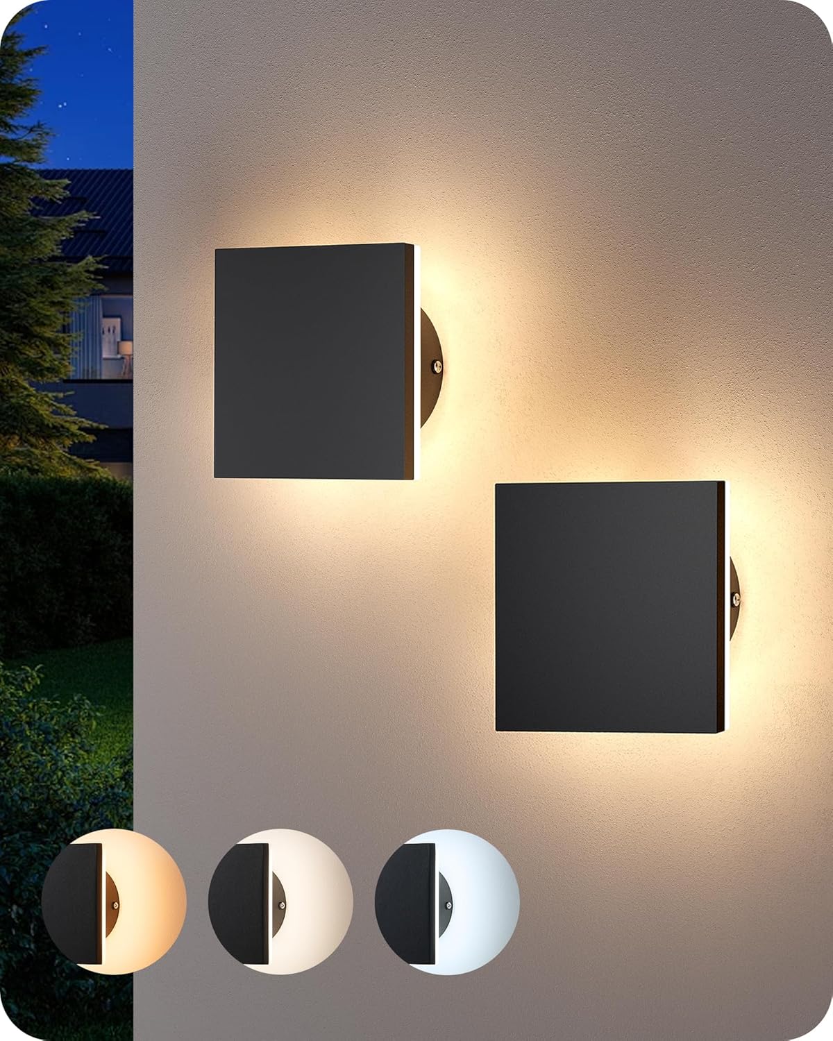 2 Luces LED Apliques Pared Regulables 3000-5000K Aluminio IP65