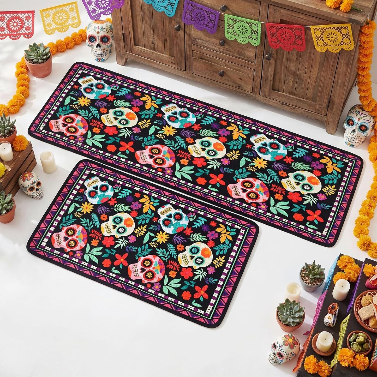 Juego de 2 tapetes de cocina mexicanos Cinco de Mayo 47 x 16 antideslizantes
