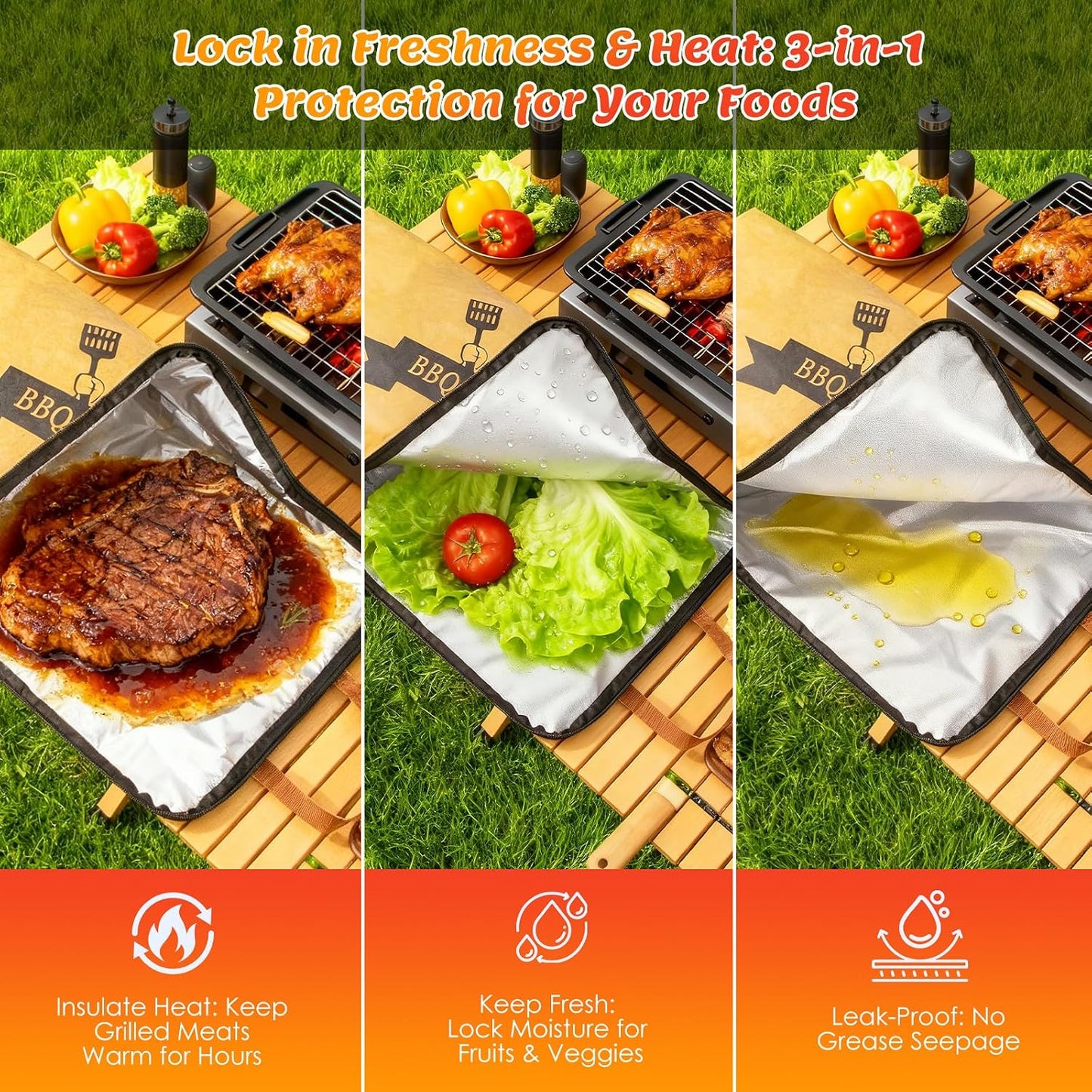 Manta barbacoa reutilizable a prueba de fugas