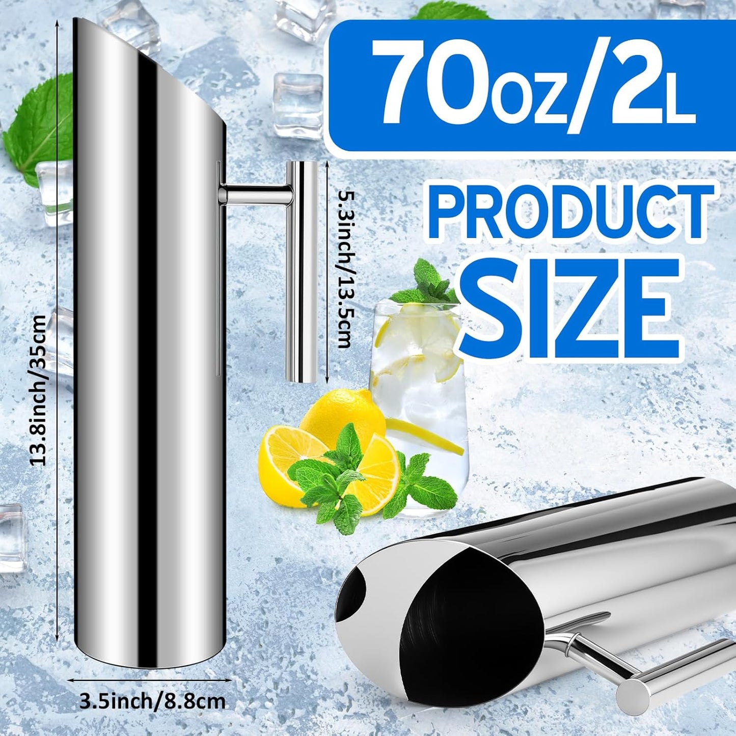 6 Pzas Jarra Acero Inox 2l Con Protector Hielo Asa Plateada