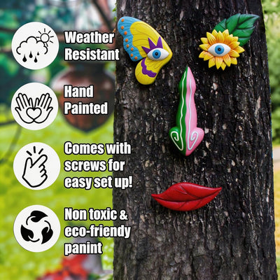 Decoración caras de árbol para exteriores colorida