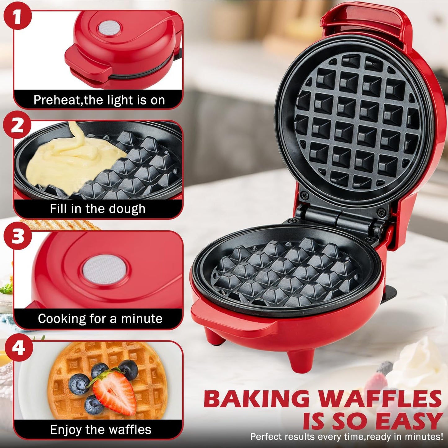 Waflera mini antiadherente de 4 pulgadas para gofres individuales