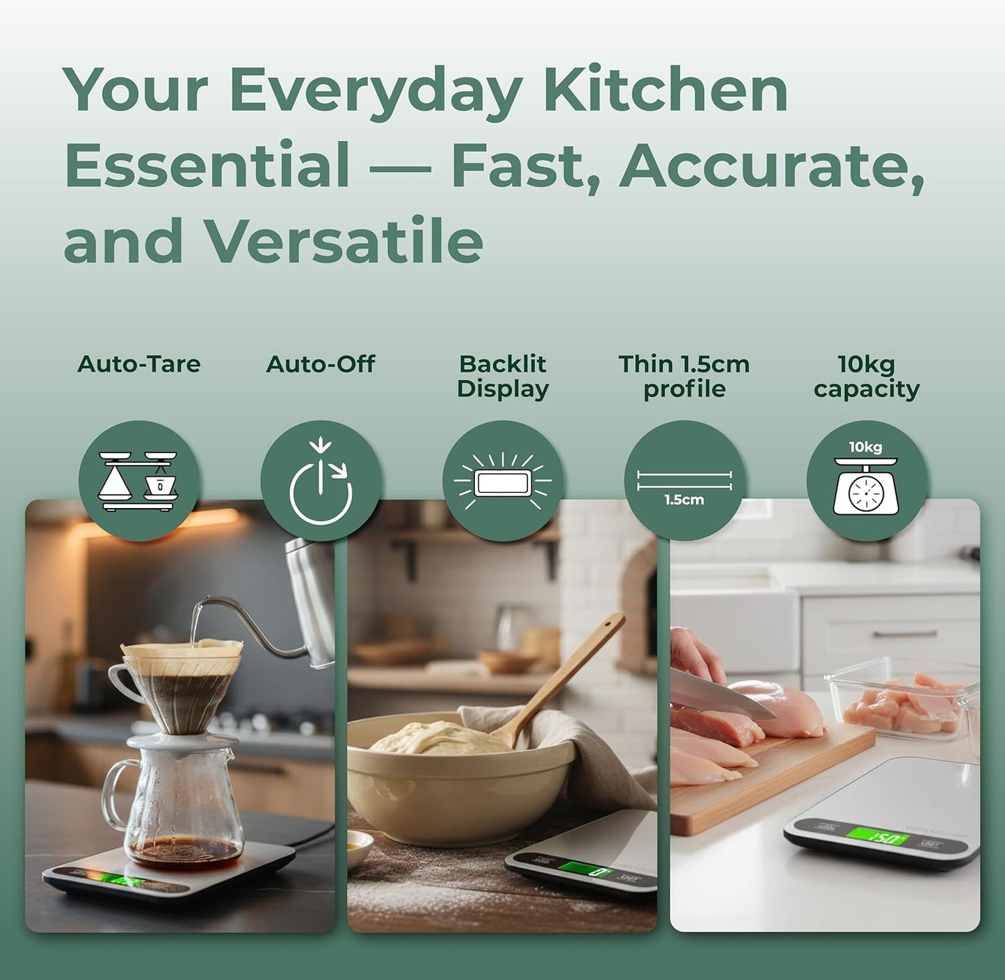 Báscula digital de alimentos para cocina de acero inoxidable con función tara