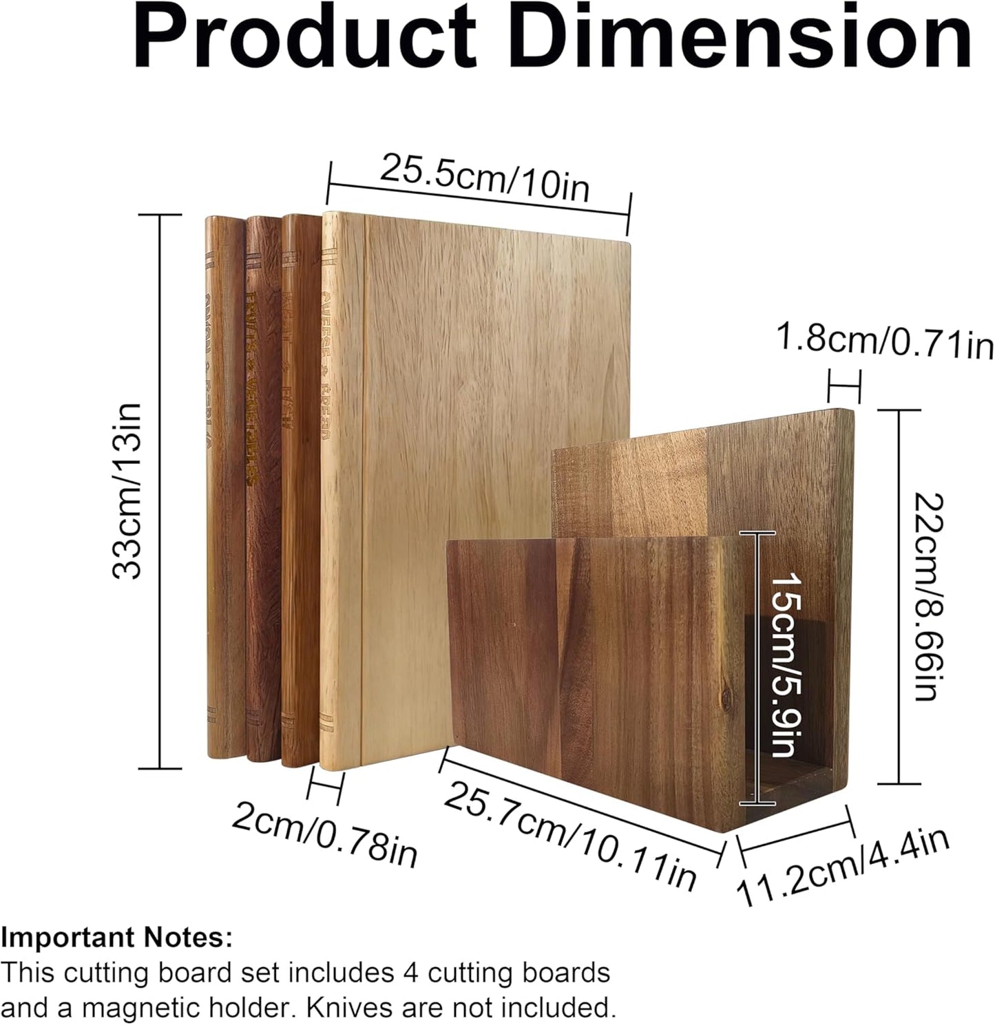 Set 4 Tablas Cortar Madera Sólida Con Soporte Magnético