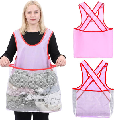 Delantal de lavandería sin mangas con bolsa grande color rosa
