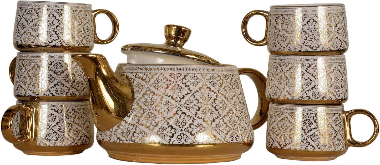 Set té porcelana 1 tetera 6 tazas decoración hogar