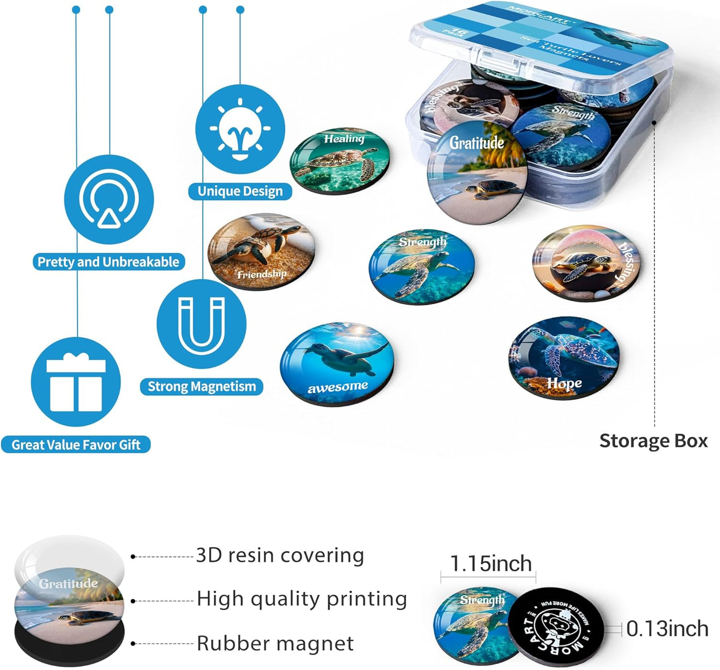 Imanes para nevera Sea Turtle paquete de 16 resina abovedada