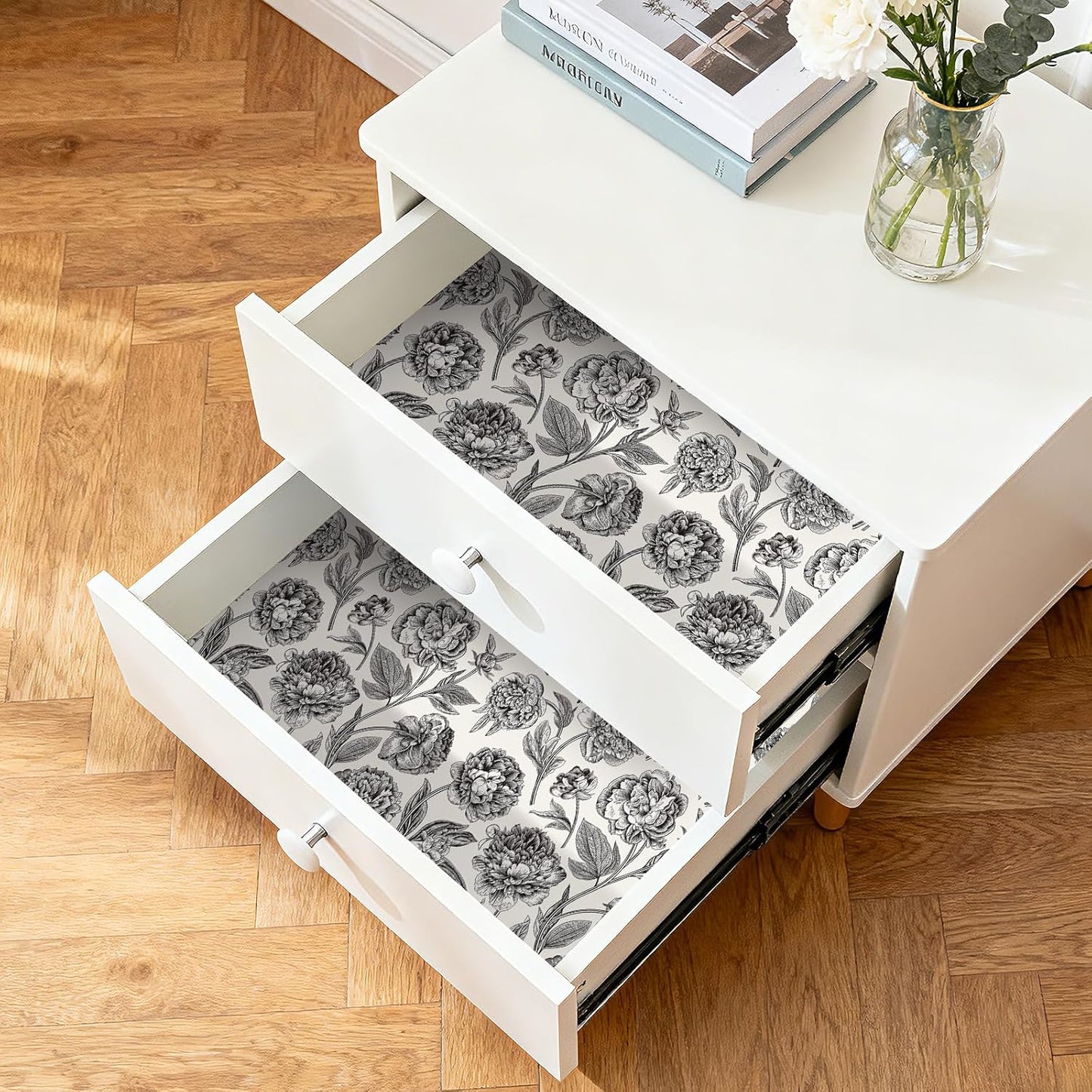 Papel tapiz vintage floral despegable y pegable blanco y negro