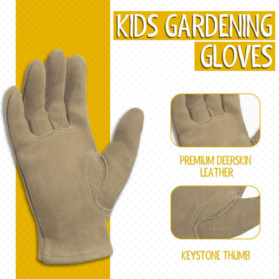 Guantes cuero genuino para niños jardinería talla M caqui