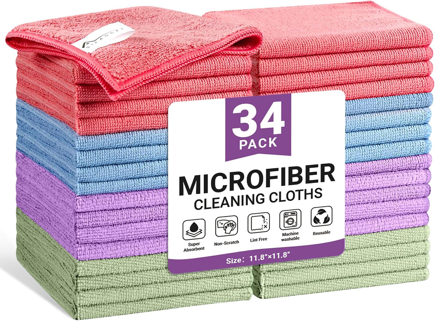 Paquete 34 paños microfibra color surtido para limpieza