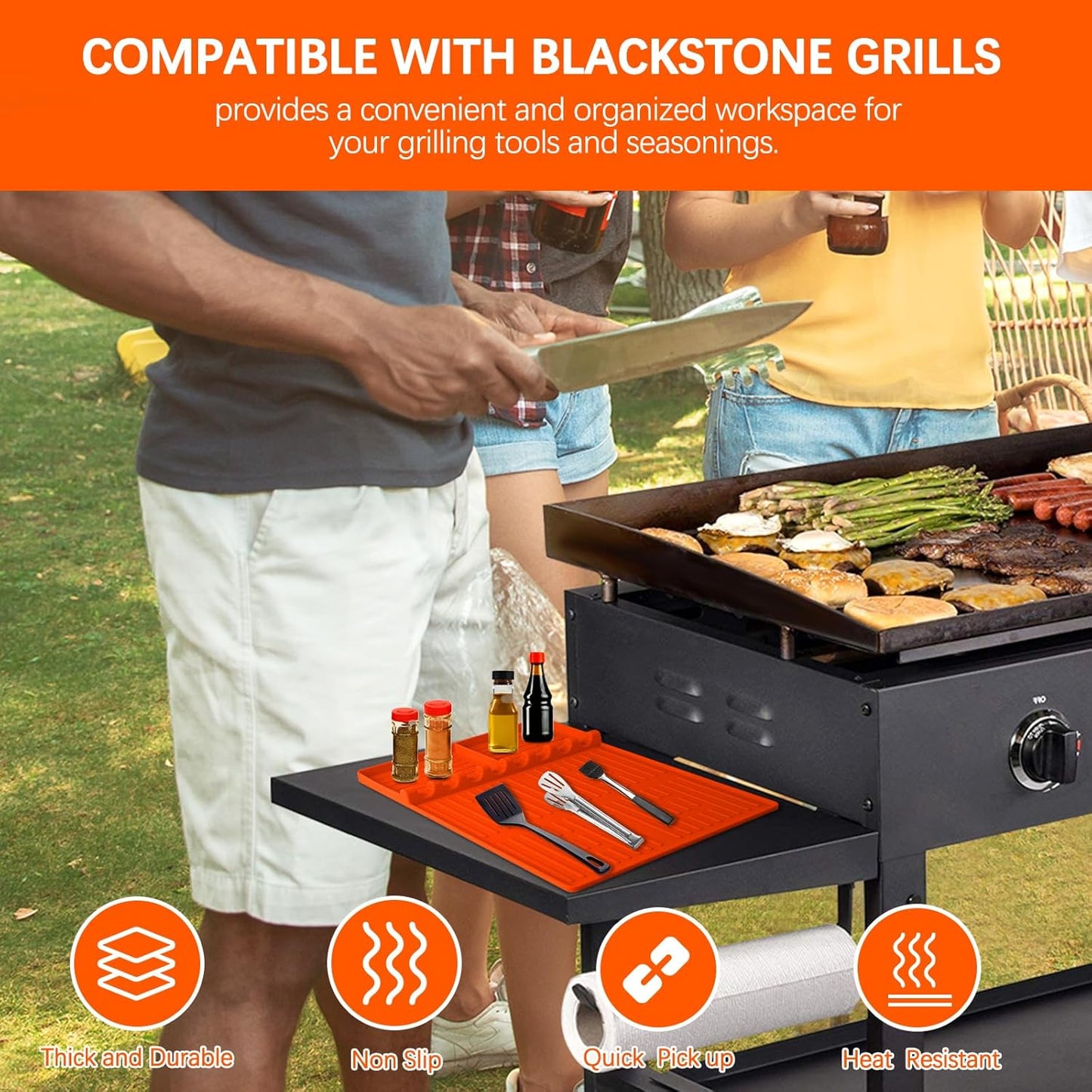 Alfombrilla silicona soporte herramientas parrilla naranja