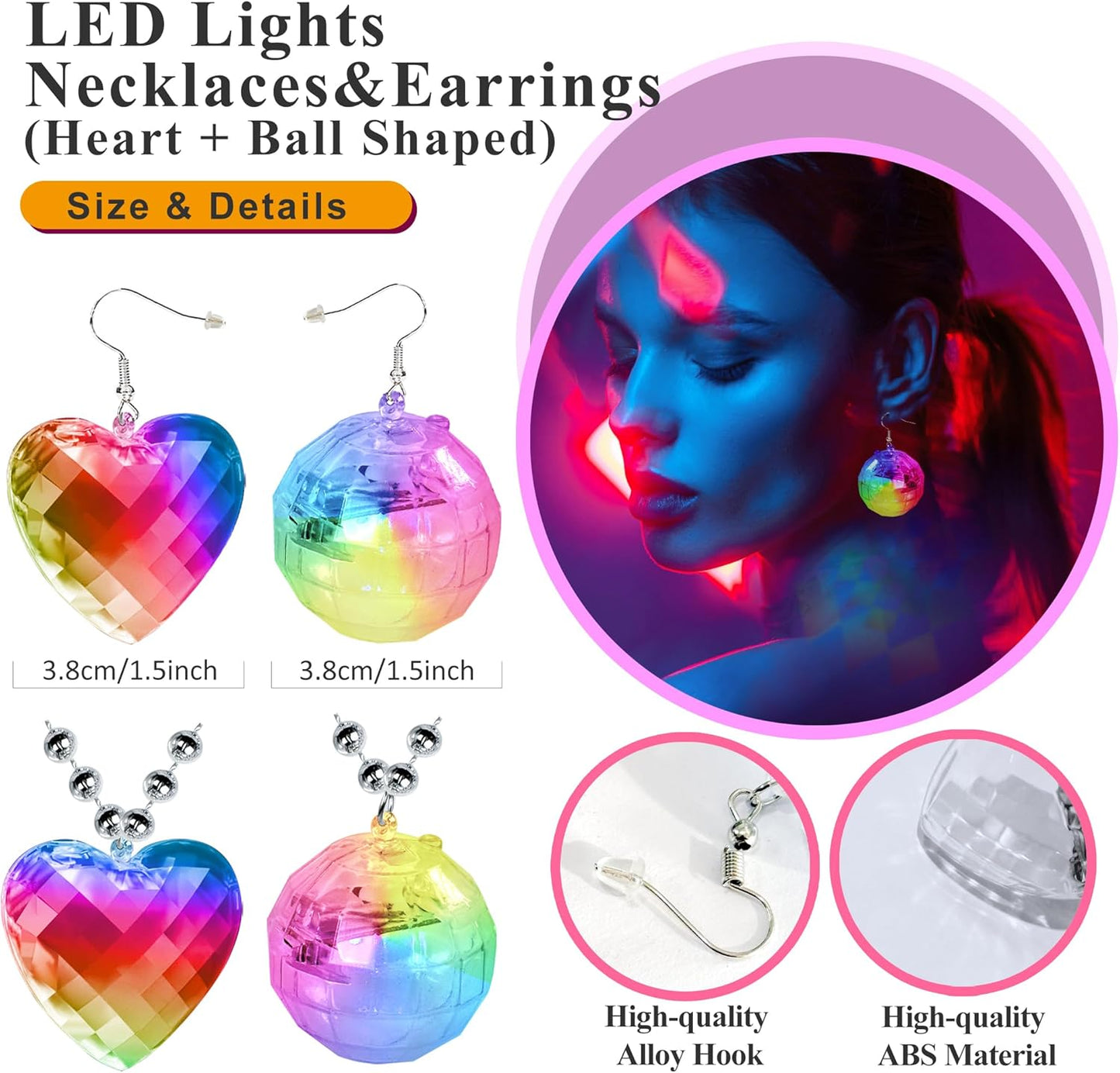 Aretes y collares LED recargables mujer 16 modos luz fiesta