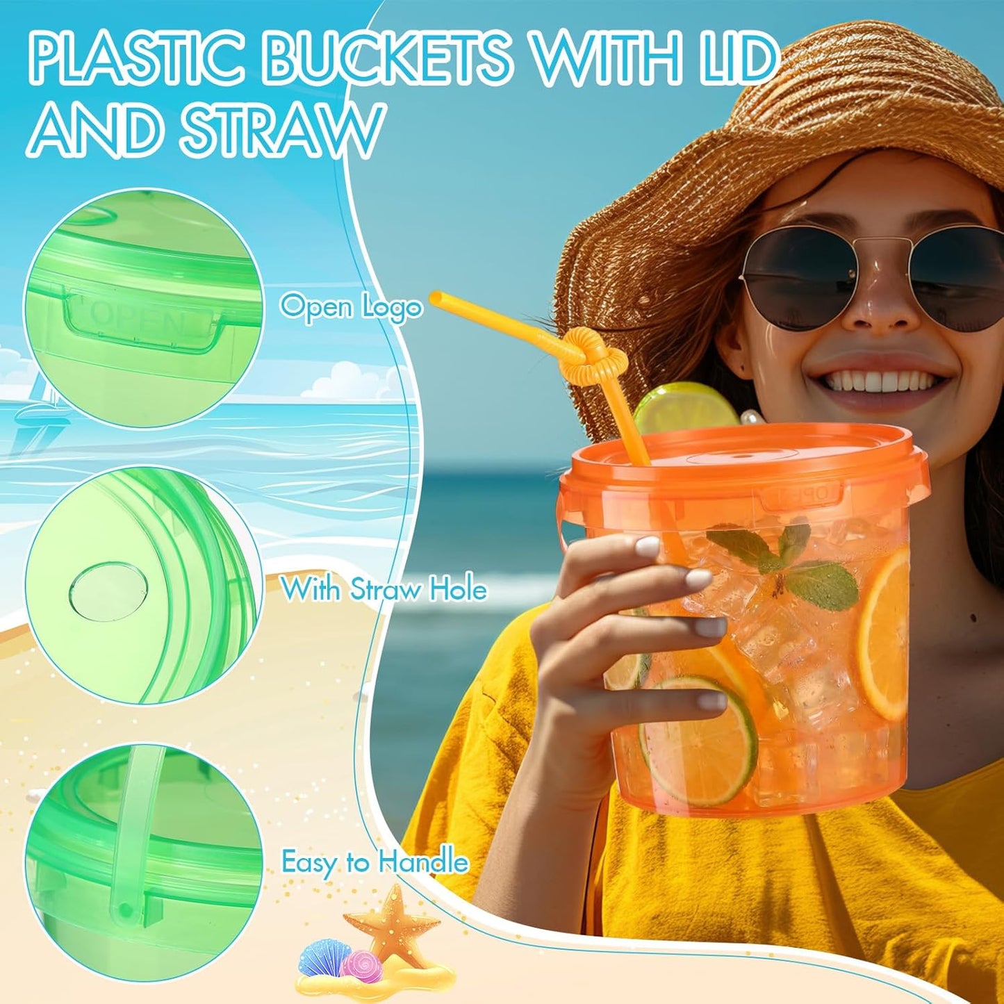 Pack 48 Cubos Plástico 34oz para Ron y Bebidas Neón