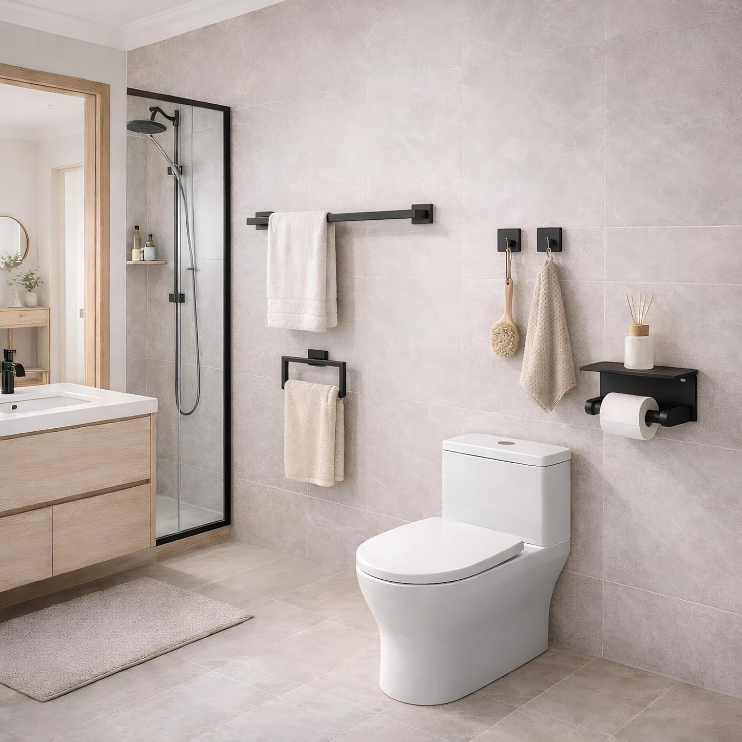 Set 5 Pzas Accesorios Baño Acero Inox Estante Pared