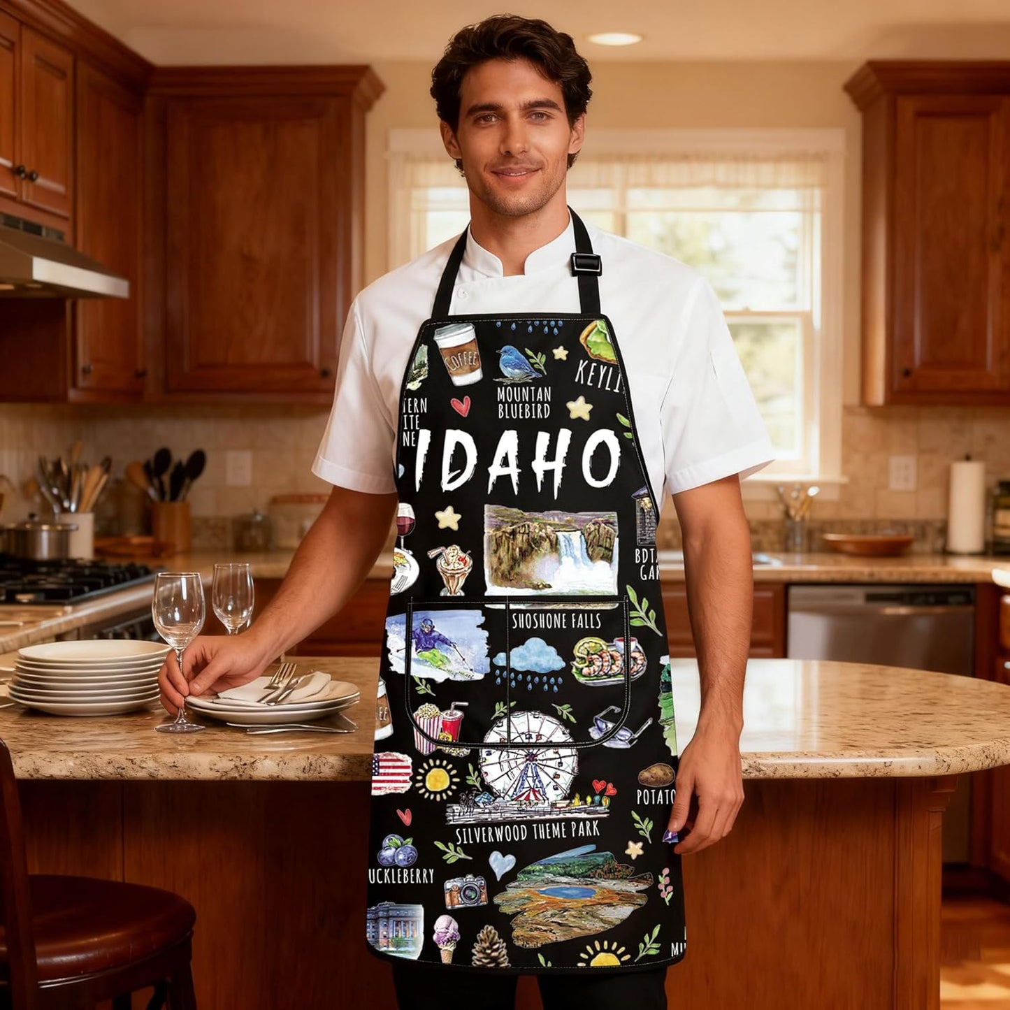 Delantal de cocina souvenir de Idaho para amantes de Idaho