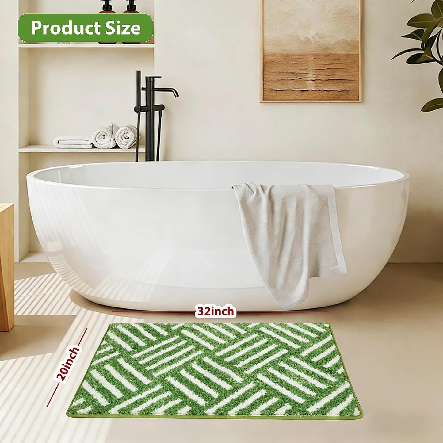 Alfombra baño a rayas verdes antideslizante 20x30pulg microfibra