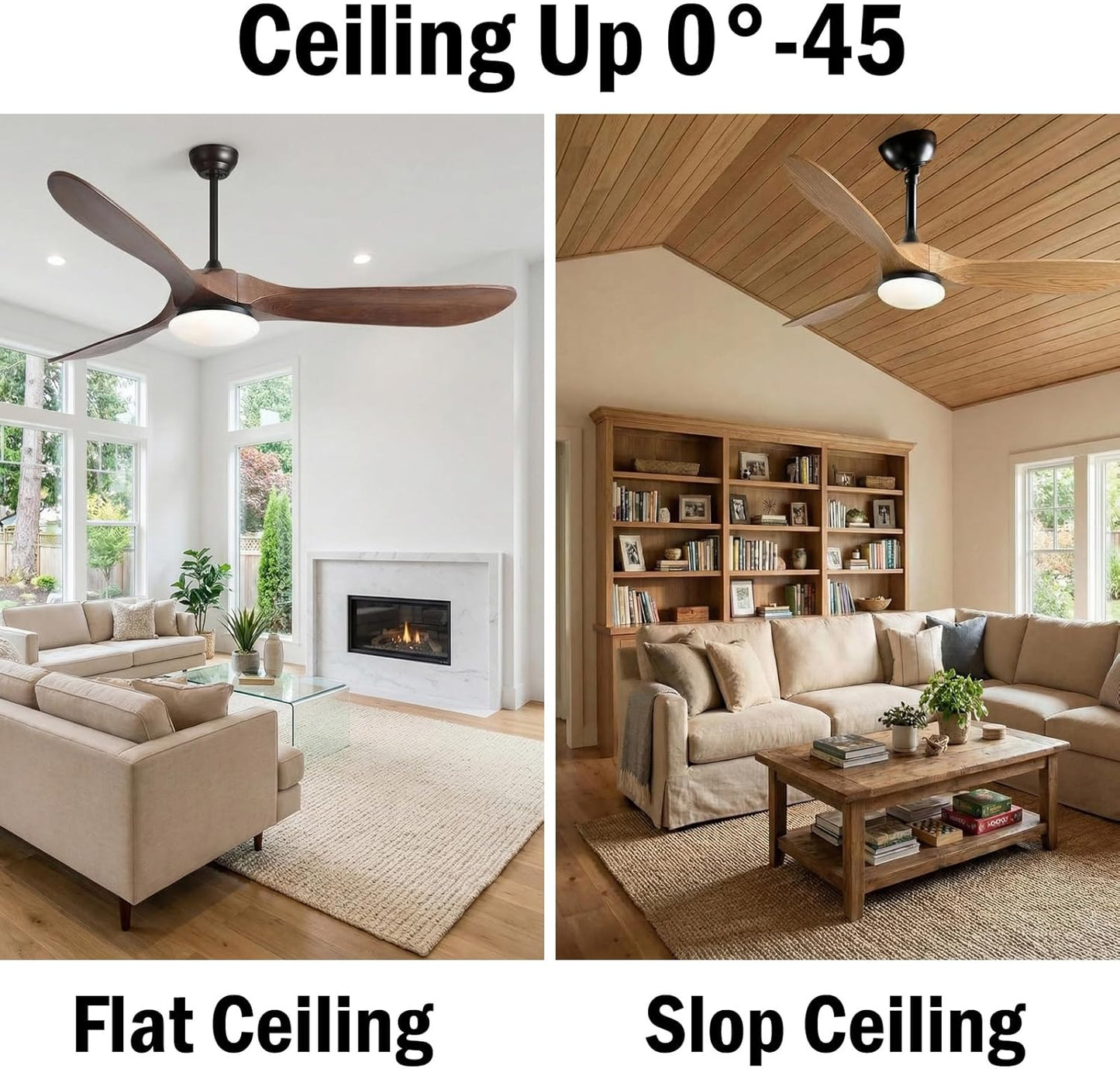 Adaptador ventilador techo inclinado hasta 45° soporte negro