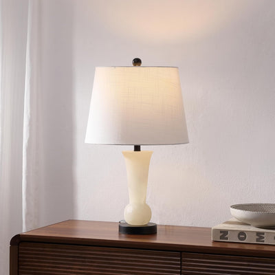 Lámpara mesita noche alabastro blanco 23pulg base cristal latón dorado LED