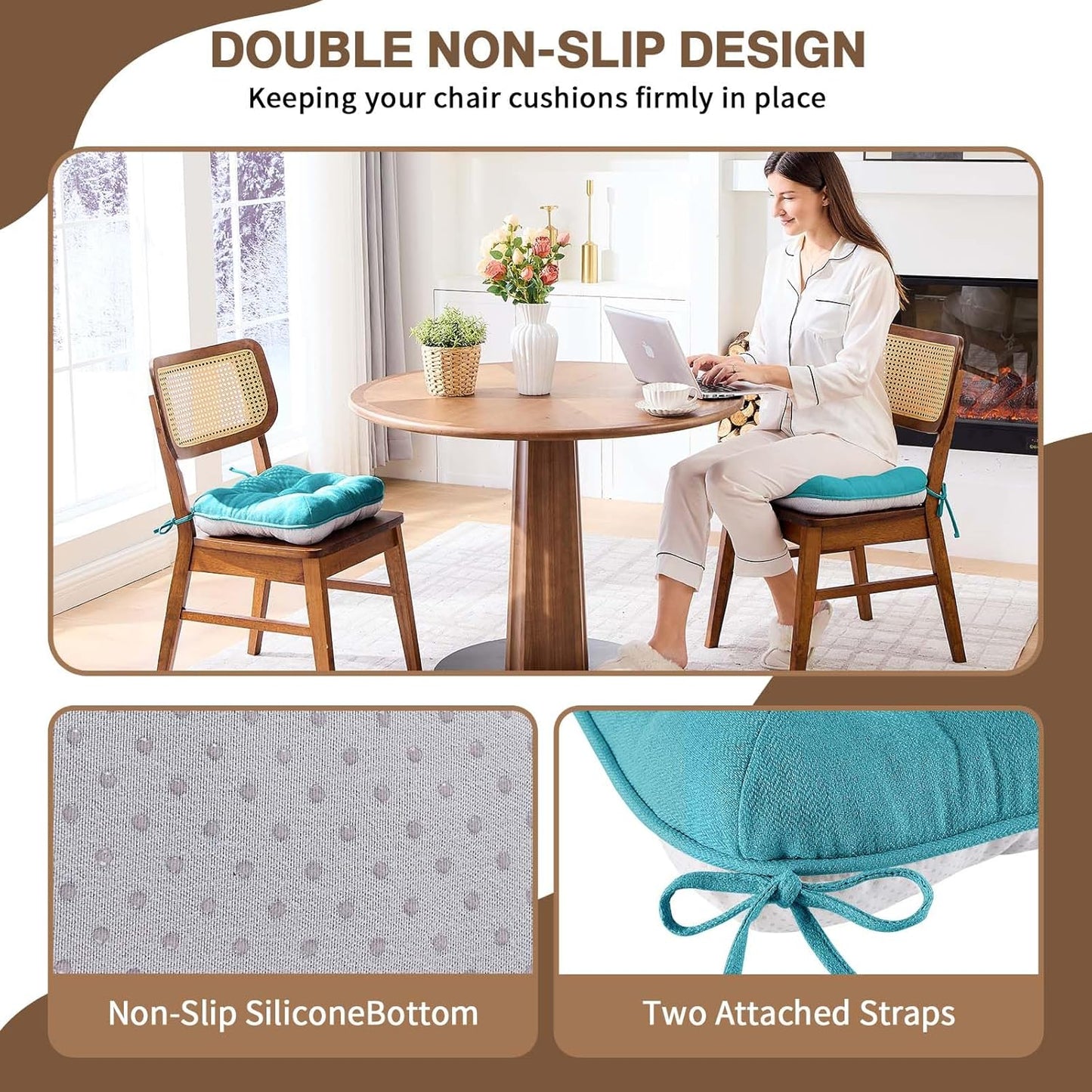 Set 6 Cojines Silla Comedor 3.5pulg Antideslizante con Laços