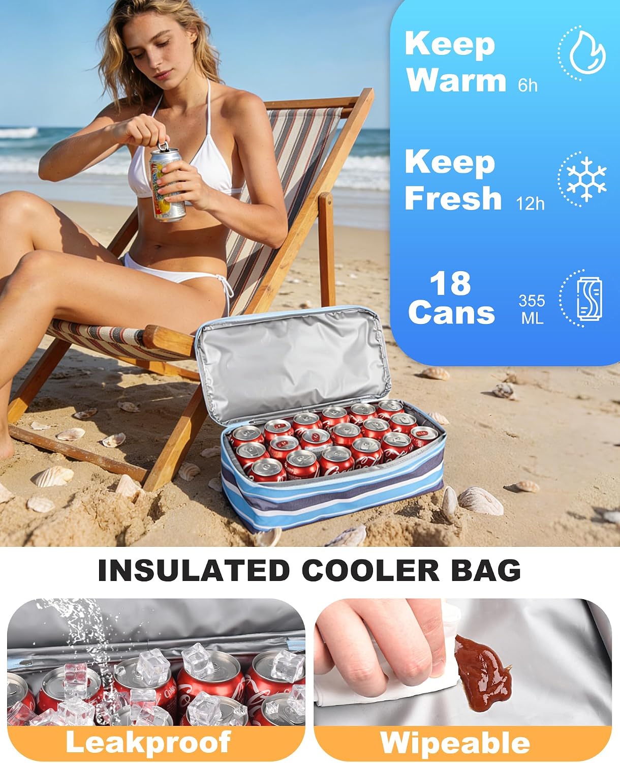 Bolsa playa con hielera malla 8 bolsillos plegable mujer