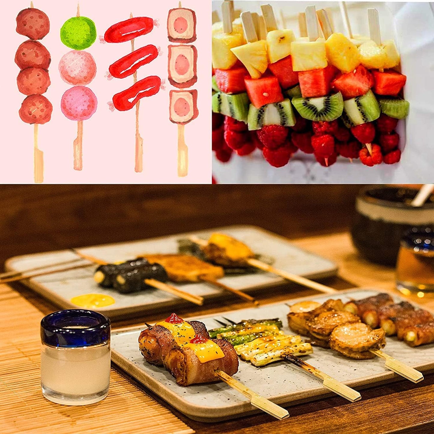 Pinchos bambú 6pulg 1000uds para cócteles brochetas