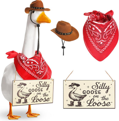 Juego ganso vaquero con sombrero y bandana roja 23pulg
