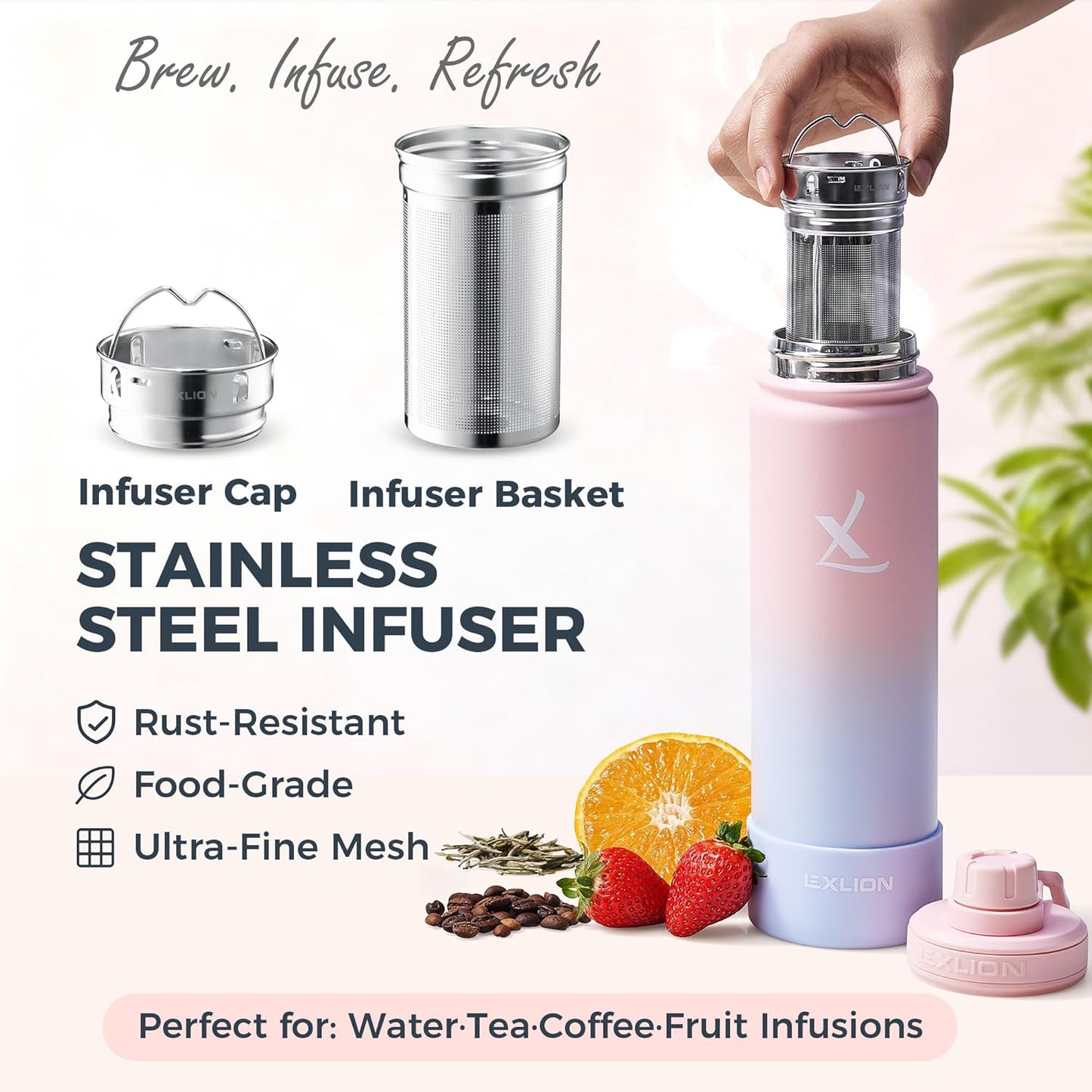 Botella agua infusor té 32oz vaso FlowOne 40oz acero inox sin BPA