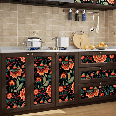Papel tapiz floral bohemio autoadhesivo rojo oscuro